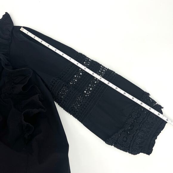 Anthropologie Black Double V Neck Ruffle Eyelet Peasant Boho Top Size XS - Picture 9 of 10